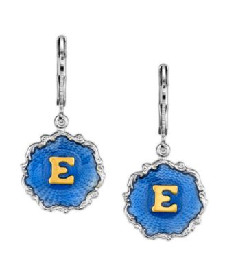 Silver Tone Blue Enamel Gold Tone Initial Earrings