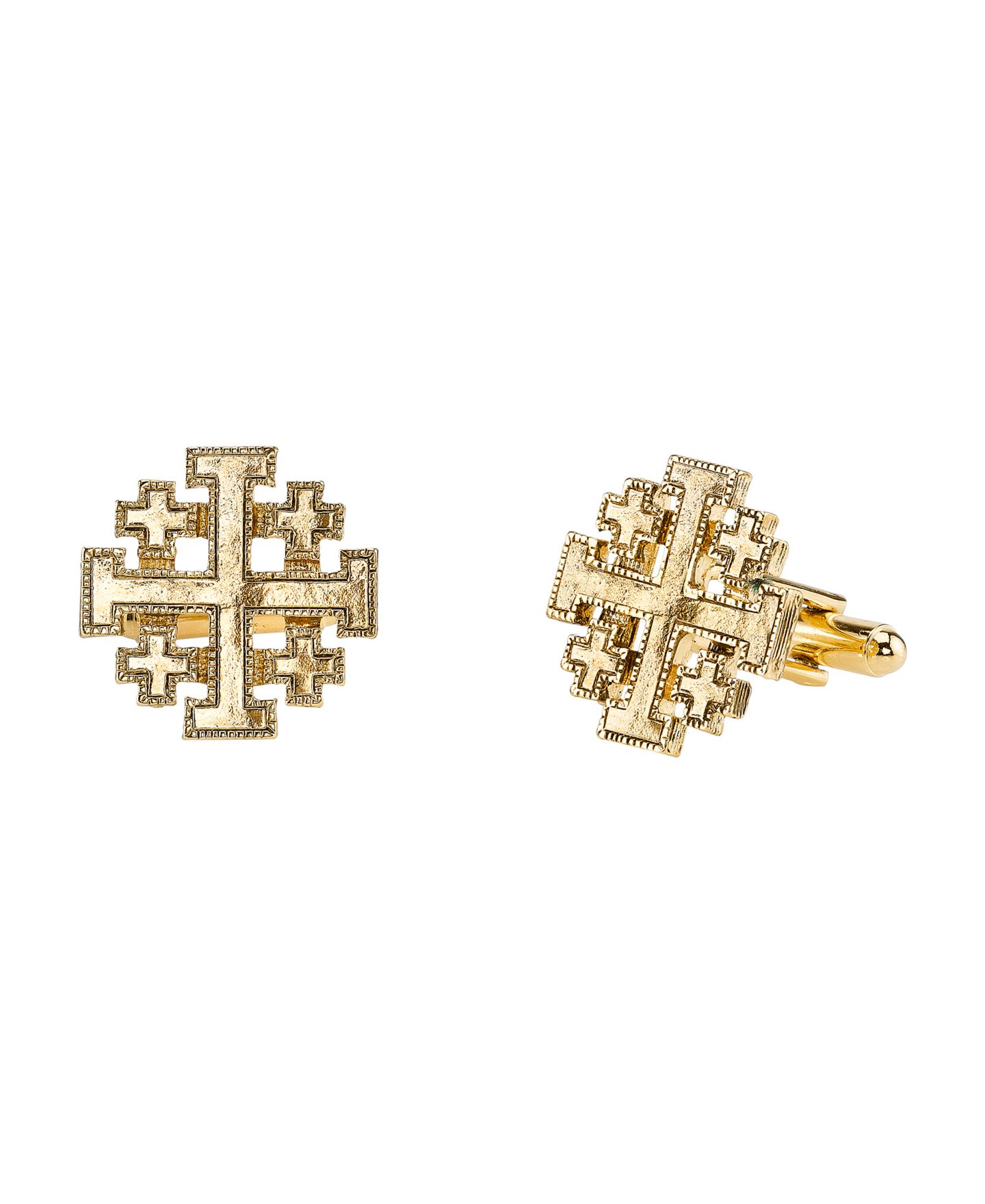 Мужские запонки Symbols of Faith 14K Gold-Dipped Jerusalem Cross Round Cuff Links — фото 1