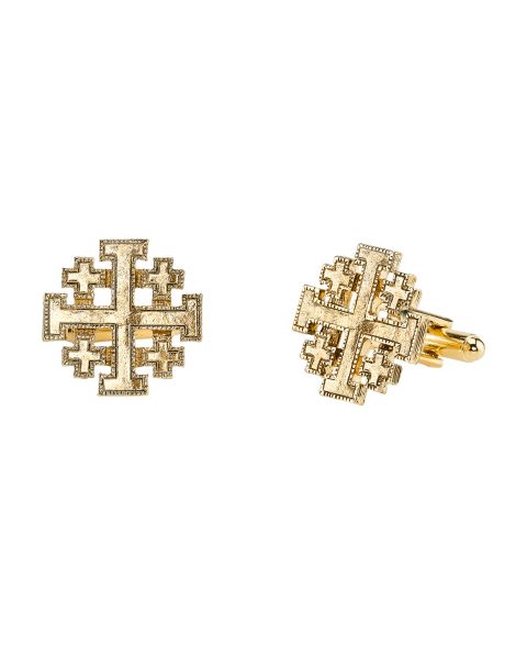 Мужские запонки Symbols of Faith 14K Gold-Dipped Jerusalem Cross Round Cuff Links