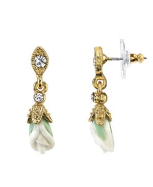 image of Downton Abbey Gold-Tone Closed White Porcelain Rose Drop Earrings