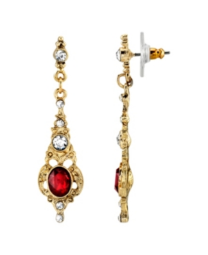 image of Downton Abbey Gold-Tone Belle Epoch Red Stone and Crystal Drop Earrings