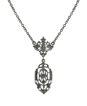 image of Downton Abbey Black-Tone Belle Epoch Filigree Drop Pendant Necklace 16
