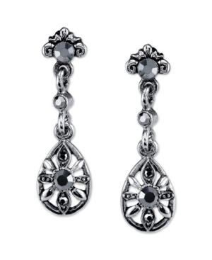image of Downton Abbey Silver-Tone and Hematite Color Drop Earrings