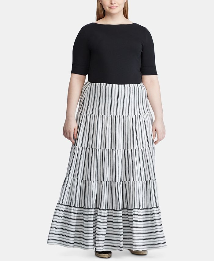 Lauren Ralph Lauren PlusSize StripePrint Jersey Cotton Peasant Skirt