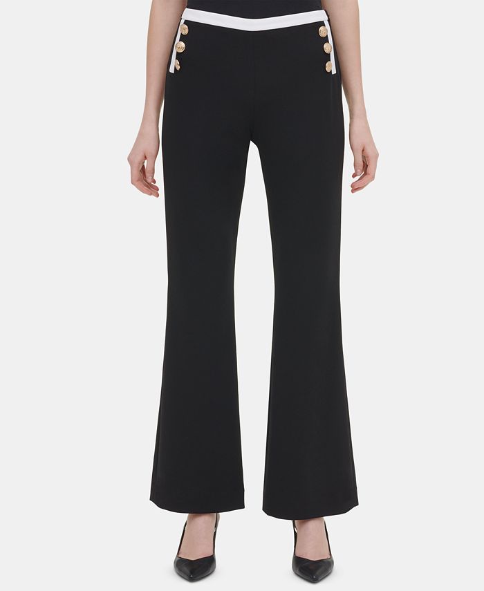 Calvin Klein Button-Trim Wide-Leg Pants - Macy's