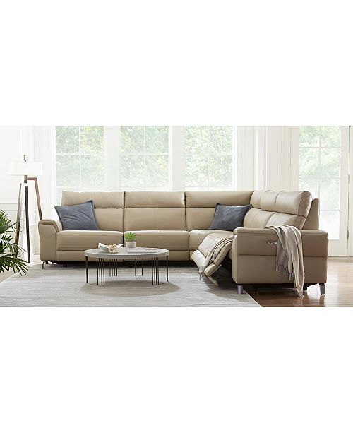 Furniture Raymere Fabric Leather Power Reclining Sectional Sofa
