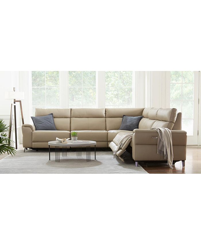 Furniture Closeout Raymere Fabric, Power Reclining Sectional Leather