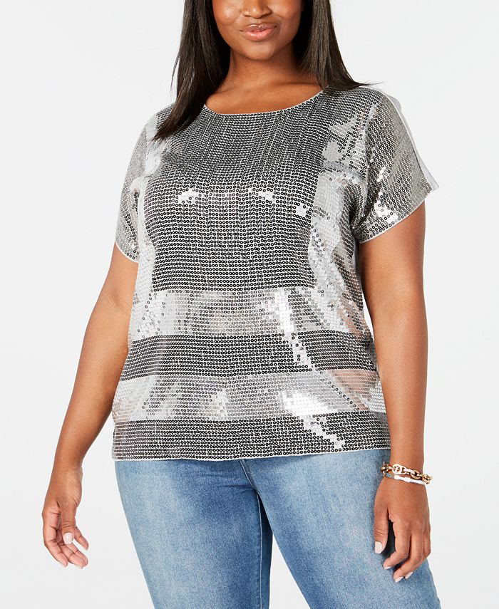 Michael Kors Plus Size Sequin Colorblock T-Shirt & Reviews - Tops - Plus  Sizes - Macy's