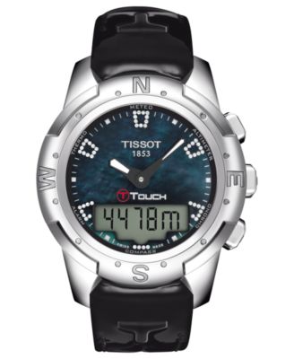 Tissot - Watch, Women's Swiss Analog Digital T-Touch II Black Leather Strap 43mm T0472204612600