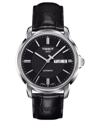 Tissot - Watch, Men's Swiss Automatic III Black Leather Strap 39mm T0654301605100