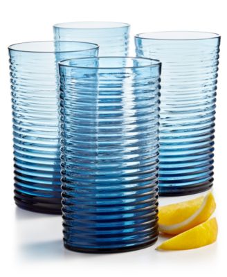 The Cellar - Blue Ribbed Highball Glass, Set of 4