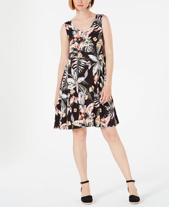 Style & Co Petite Cross-Back Printed Swing Dress, Created for Macy's ...