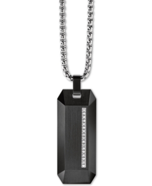 Bulova Men's Diamond Accent Beveled Dog Tag Pendant Necklace in Stainless Steel 26