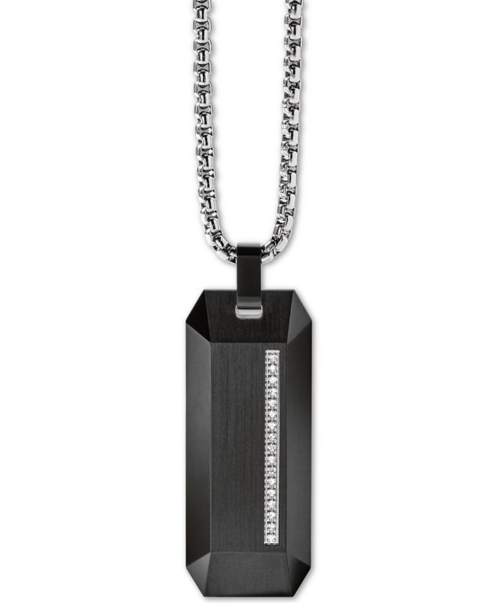 Bulova - Men's Diamond Accent Beveled Dog Tag Pendant Necklace in Stainless Steel, 26" + 2" Extender