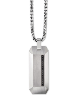 image of Bulova Men-s Diamond Accent Beveled Dog Tag Pendant Necklace in Stainless Steel, 26