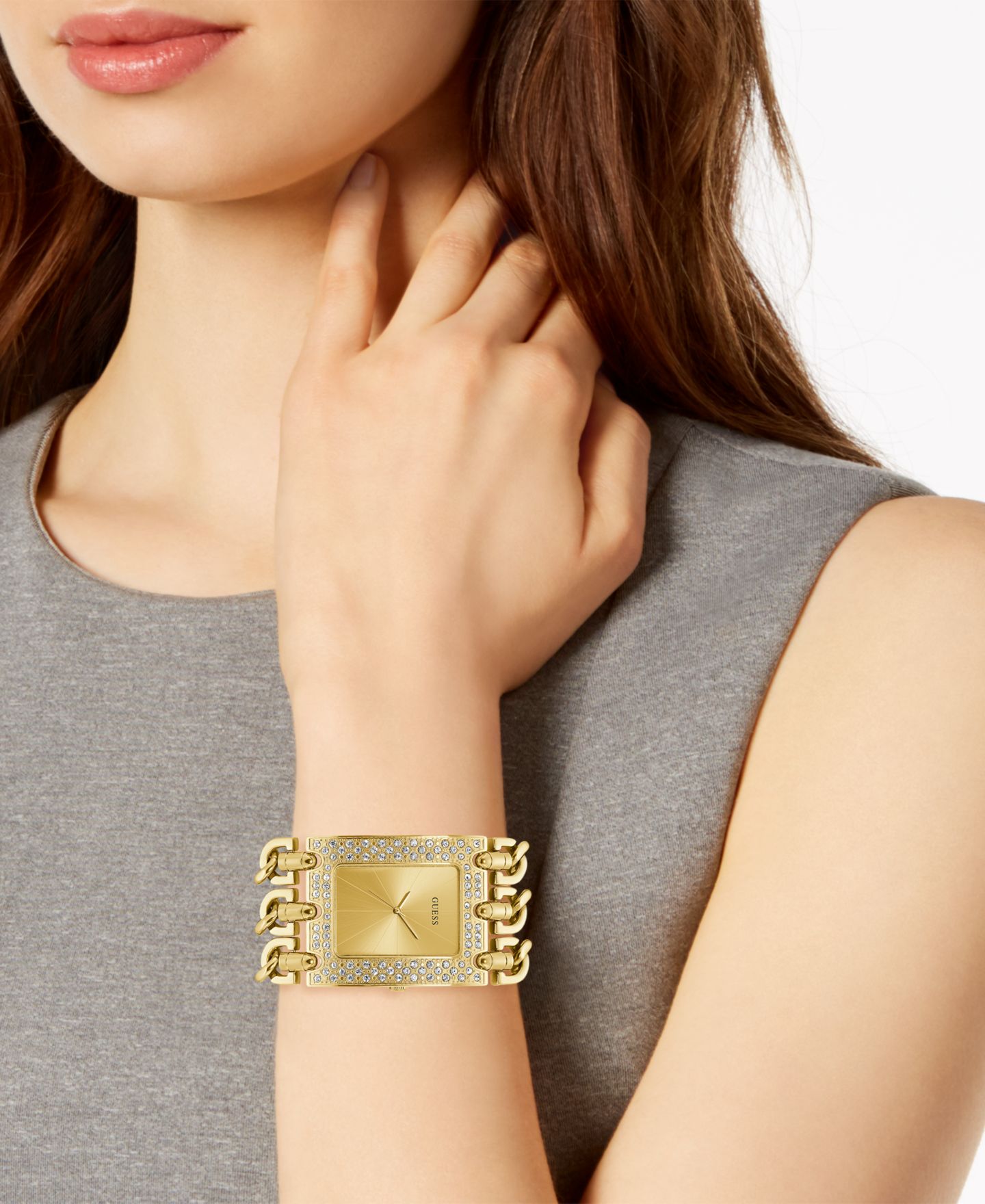 Женские часы GUESS Gold-Tone Stainless Steel Chain Bracelet Watch 39x47mm — фото 4