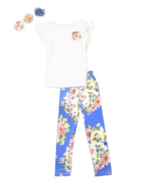 Mi Amore Gigi Little and Big Girls Interchangeable Flower Top and Floral Print Leggings