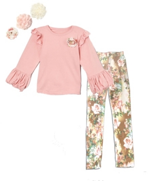 Mi Amore Gigi Little and Big Girls Interchangeable Flower Top and Floral Print Leggings