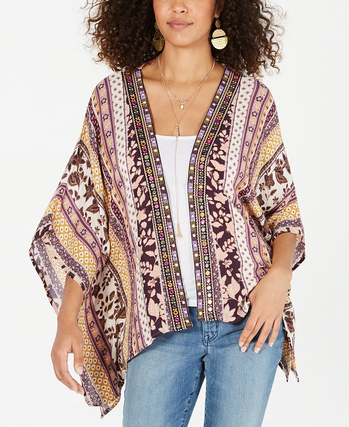 Style Co Printed Embroidered Trim Kimono Top Created for Macy s