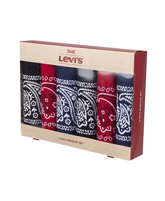 Levi's 6-Pack Bandana Set Red Black Blue Handkerchiefs 