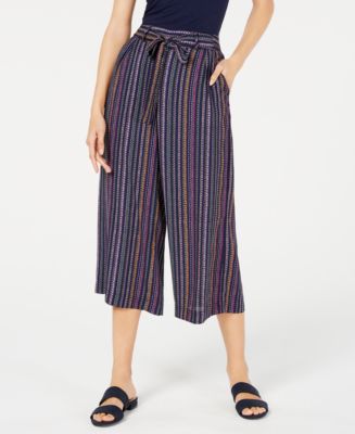 Maison Jules Striped Wide-Leg Tie-Front Capri Pants, Created for Macy's ...
