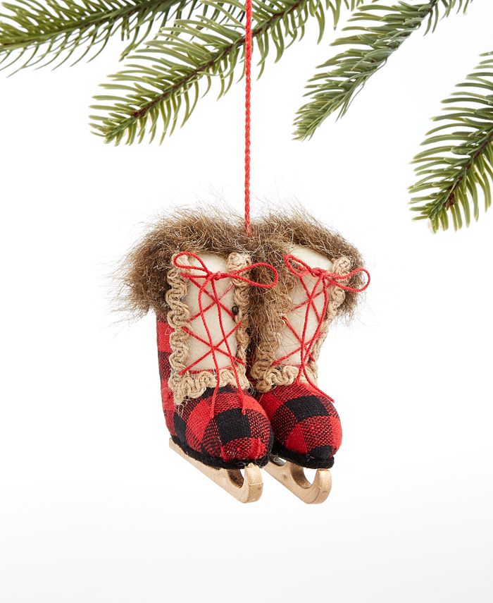 Holiday Lane Christmas Cheer Knit Plaid Ice Skating Boot Ornament