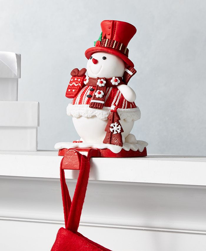 Holiday Lane Christmas Cheer Red and White Snowman Stocking Holder ...