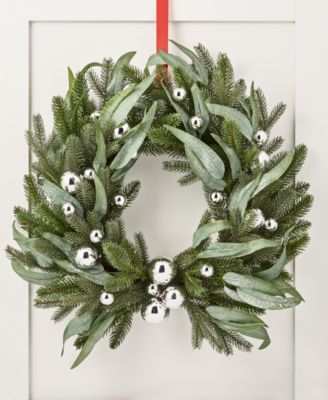 Martha Stewart Collection - Silver Woods Artificial Christmas Wreath with Silver Ornaments