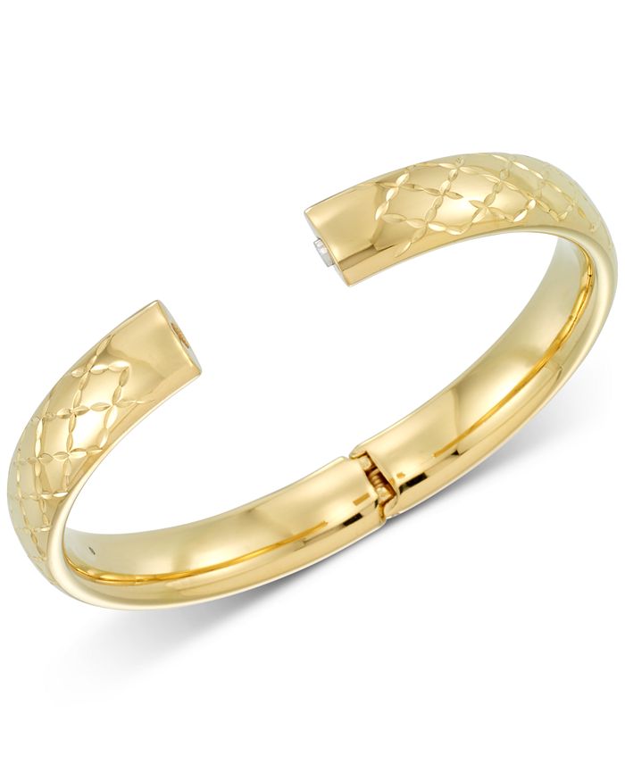 Signature Gold Diamond Accent Patterned Bangle Bracelet in 14k Gold ...
