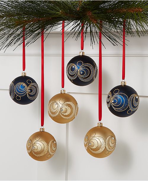 Holiday Lane Midnight Blue Set Of 6 Blue And Gold Shatterproof
