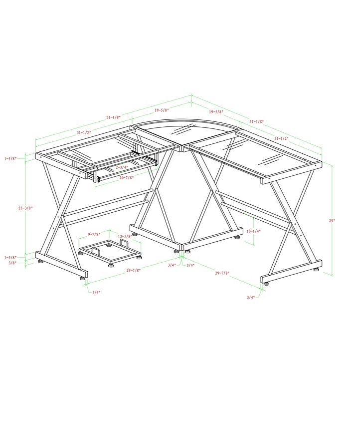 Walker Edison 51" Home Office LShaped Glass Corner Computer Desk with