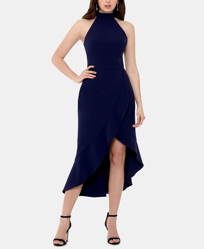 XSCAPE High Neck Crepe Ruffle Dress Macy s