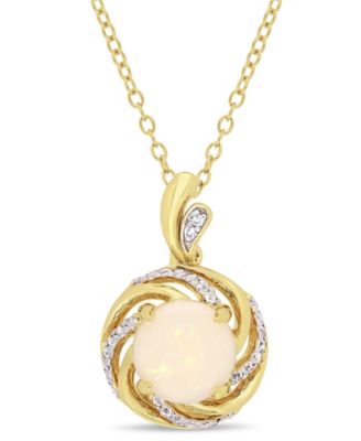 Macy's - Opal (1-1/4 ct. t.w.), White Topaz (1/6 ct. t.w.) and Diamond Accent Swirl Halo 18" Necklace in 18k Gold over Sterling Silver