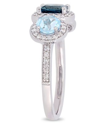 Amethyst (7/8 ct. t.w.) and Diamond (1/3 ct.t.w.) 3-Stone Halo Ring in Sterling Silver (Also Available In Blue Topaz)