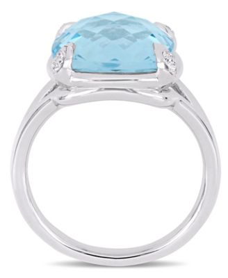 Blue Topaz (9 ct.t.w.) and  White Topaz (1/20 ct.t.w.) Split Shank Cocktail Ring in Sterling Silver