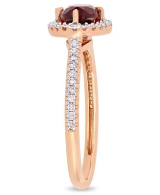 Garnet (1 ct.t.w.) and Diamond (1/4 ct.t.w.) Halo Ring in 10k Rose Gold