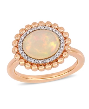 image of Opal (2-3/4 ct.t.w.) and Diamond (1/10 ct.t.w.) Halo Ring in 14k Rose Gold