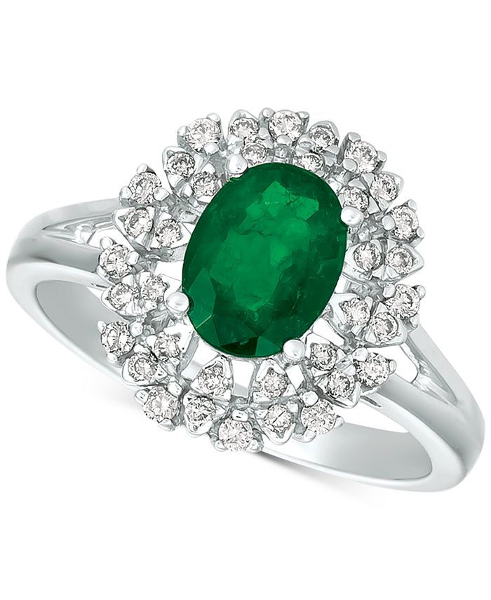 Macy's - Emerald (1-1/10 ct. t.w.) & Diamond (1/4 ct. t.w.) Ring in 14k White Gold