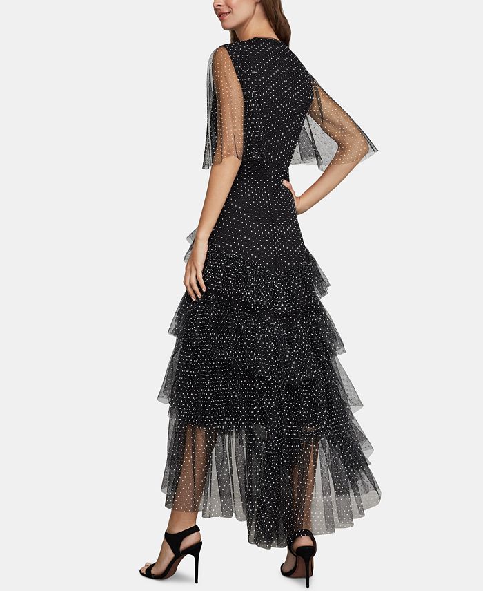 bcbgmaxazria layered tulle & mesh sleeveless corset gown