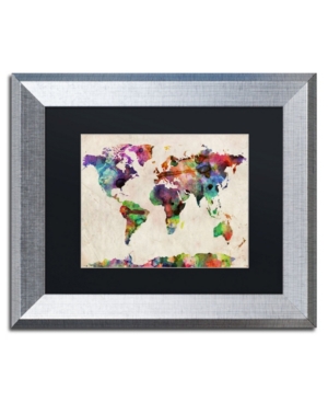 Trademark Global Michael Tompsett 'urban Watercolor World Map' Matted Framed Art In Multi