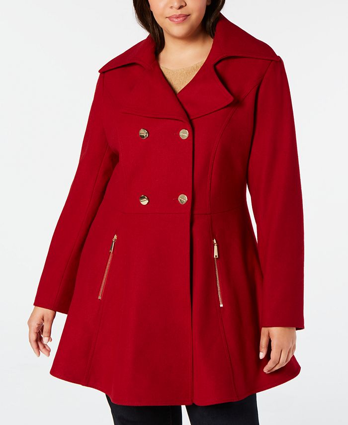 Laundry by Shelli Segal - Plus Size Double-Breasted Skirted Peacoat