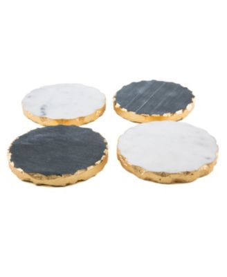 Thirstystone - S/4 White/Black Marble Coasters w/Gold Edges