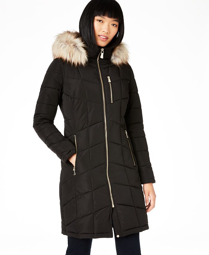 Calvin Klein Hooded Faux-Fur-Trim Puffer Coat, Created for Macy's & Reviews  - Coats & Jackets - Women - Macy's