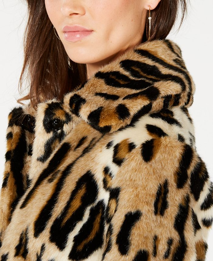 kensie Leopard-Print Faux-Fur Coat - Macy's