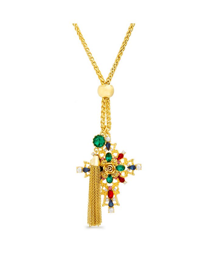 Steve Madden Women's Multi Color Rhinestone Fancy Cross and Tassel