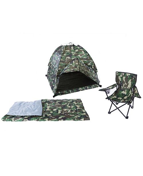 Pacific Play Tents Green Camo Set Tent, Chair & Sleeping Bag