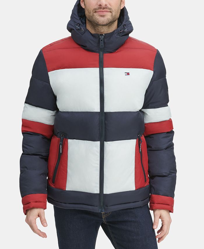 Tommy Hilfiger Men's Colorblocked Hooded Puffer Coat, Created for Macy ...