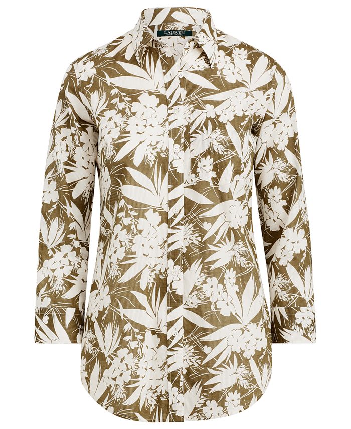 Lauren Ralph Lauren Petite Floral-Print Button-Down Cotton Shirt - Macy's
