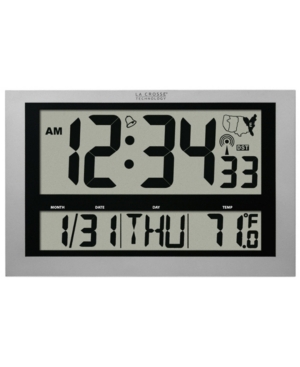 La Crosse Technology Jumbo Atomic Digital Wall Clock With Indoor Temperature In Gray