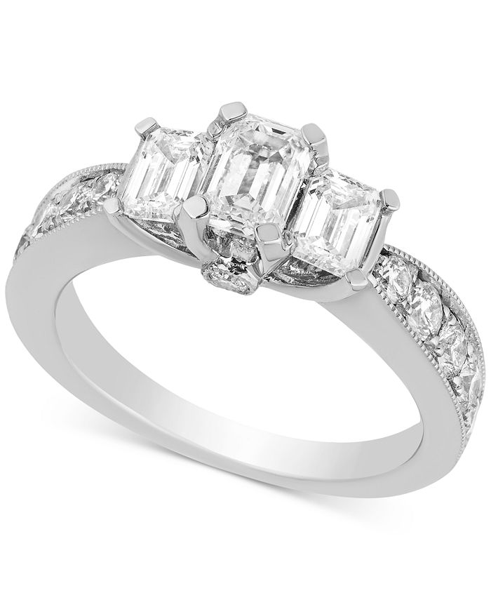 Macy's Diamond Three-Stone Engagement Ring (2 ct. t.w.) in 14k White ...